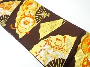 アンティーク　扇に鼓・蝶模様織出し袋帯（材料）